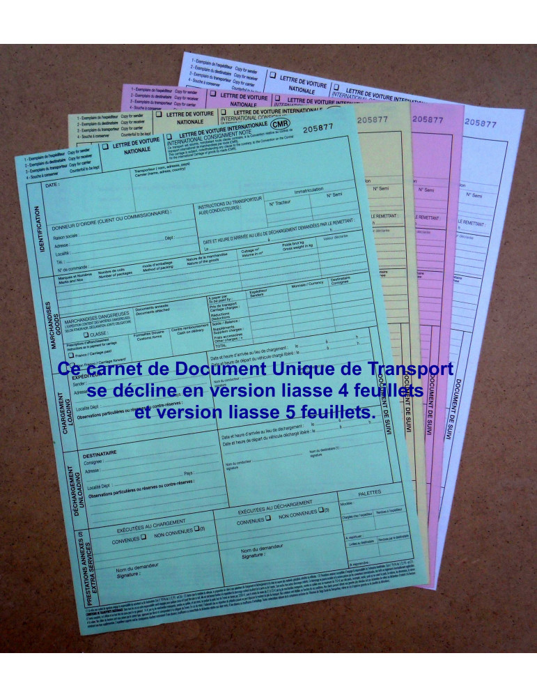 Lettre de Voiture Grand Format 5 feuillets,  DUT