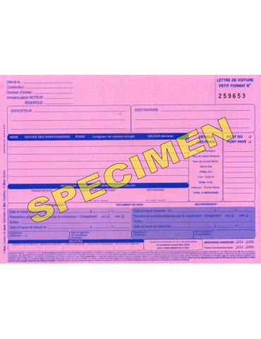 Lettre de Voiture Petit Format 4 feuillets