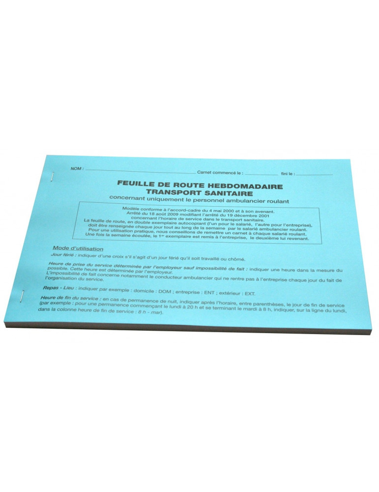 Feuille de route hebdomadaire pour le transport sanitaire 
