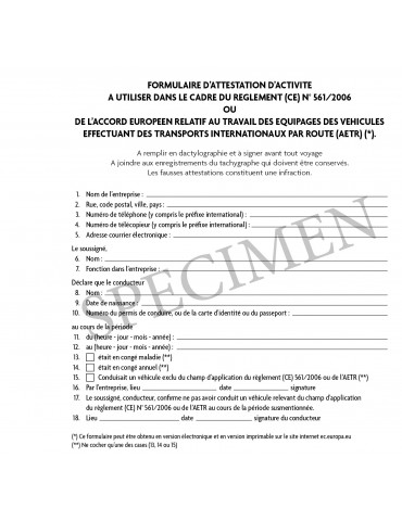 Attestation d'activité (25 liasses duplicata)