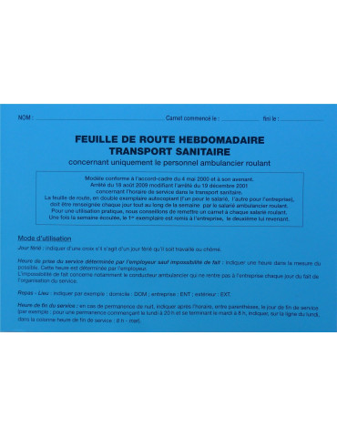 Feuille de route hebdo-Transport sanitaire (25 liasses)