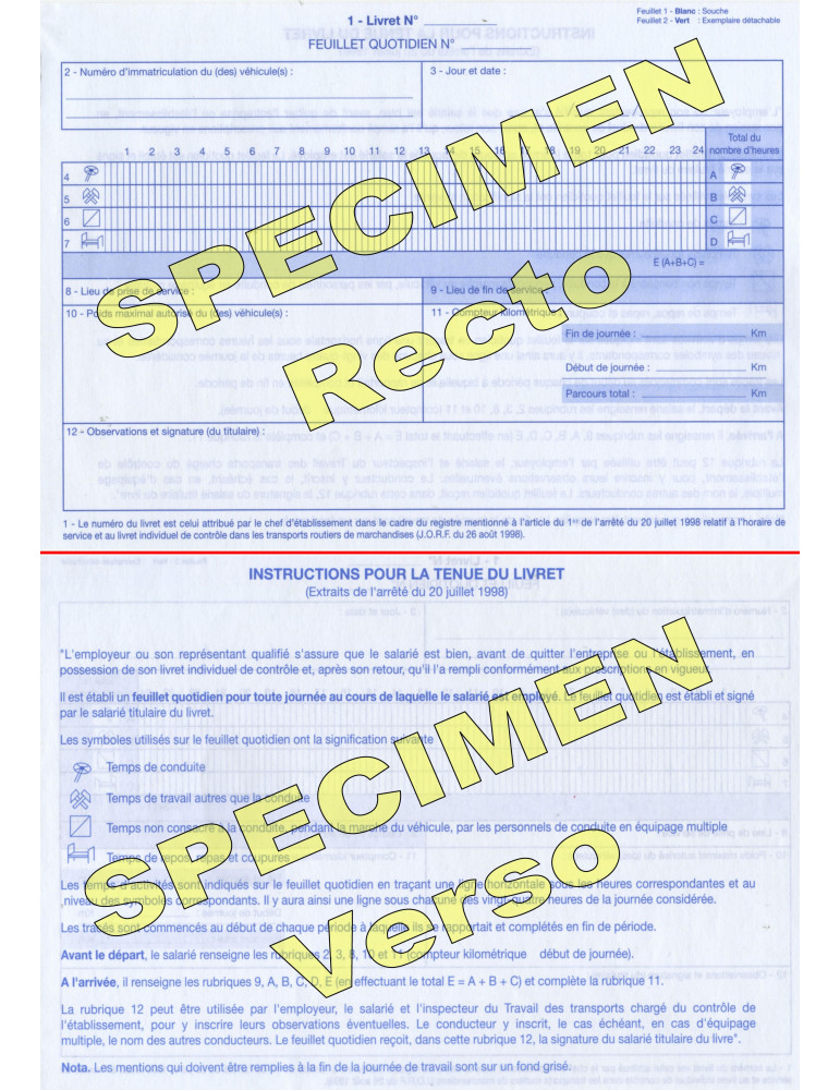 Livret individuel de contrôle (30 liasses dupli R/V)