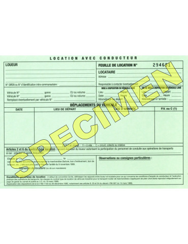 Carnet de location standard (25x3 en petit format)