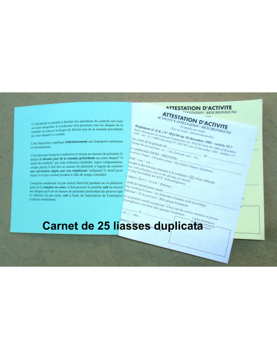 Attestation d'activité (25 liasses duplicata)