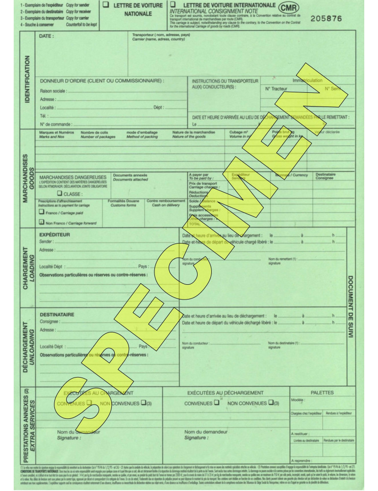 Lettre de Voiture Grand Format 5 feuillets,  DUT